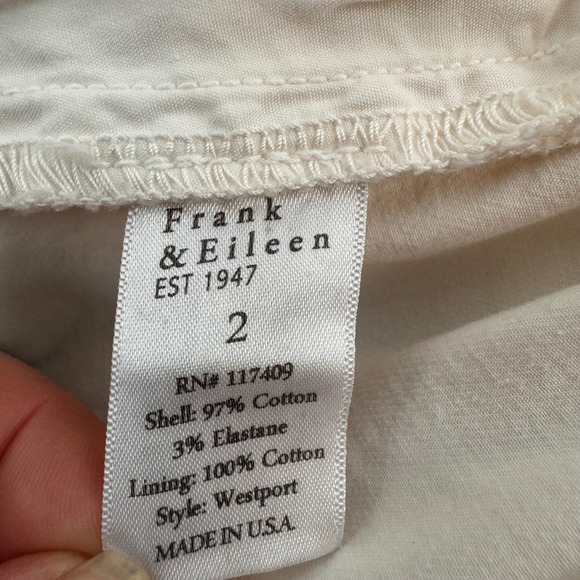 Frank & Eileen Westport Pants Womens 2 White Wide Leg Cropped Cotton Twill USA - Picture 6 of 8